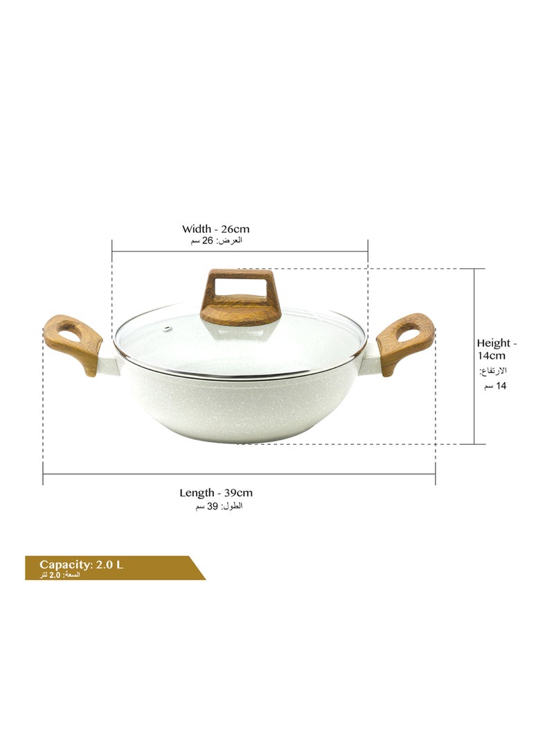 Bergner 24cm (2L) Cast Aluminum Stir-Fry Pan with Glass Lid & Trivet, Marble Non-Stick Coating Deep Frying Pan, Even Heating Kadai, Low Oil Use Healthy Cooking Wok, Induction & Gas Stove Compatible - Image 2